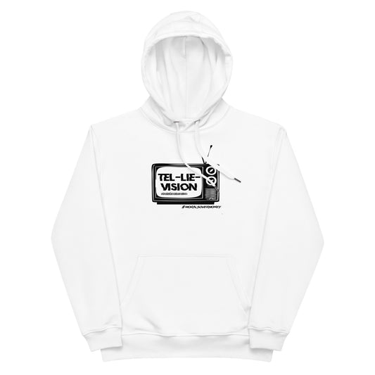 Organic 'Tel-Lie-Vision' Premium Quality Eco Hoodie - White Logo