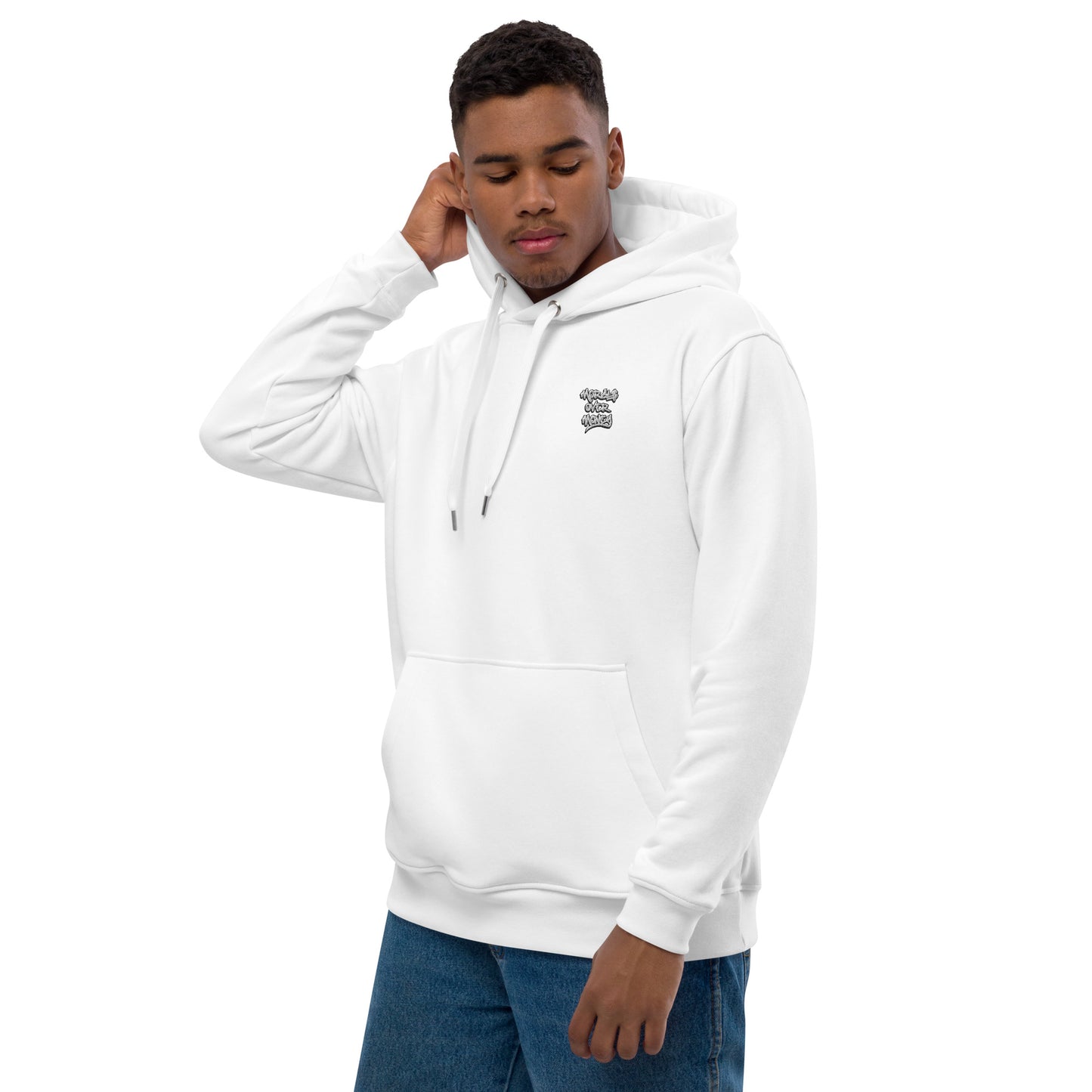 Organic Morals Over Money Premium Embroidered Eco Hoodie