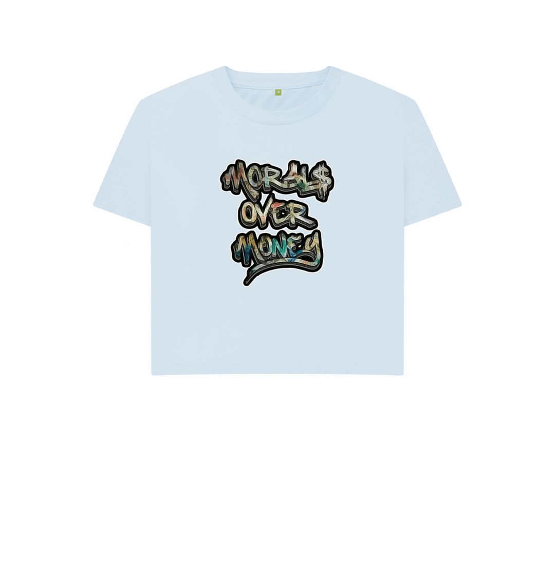 Sky Blue Women's Original Morals Over Money Crop-Top