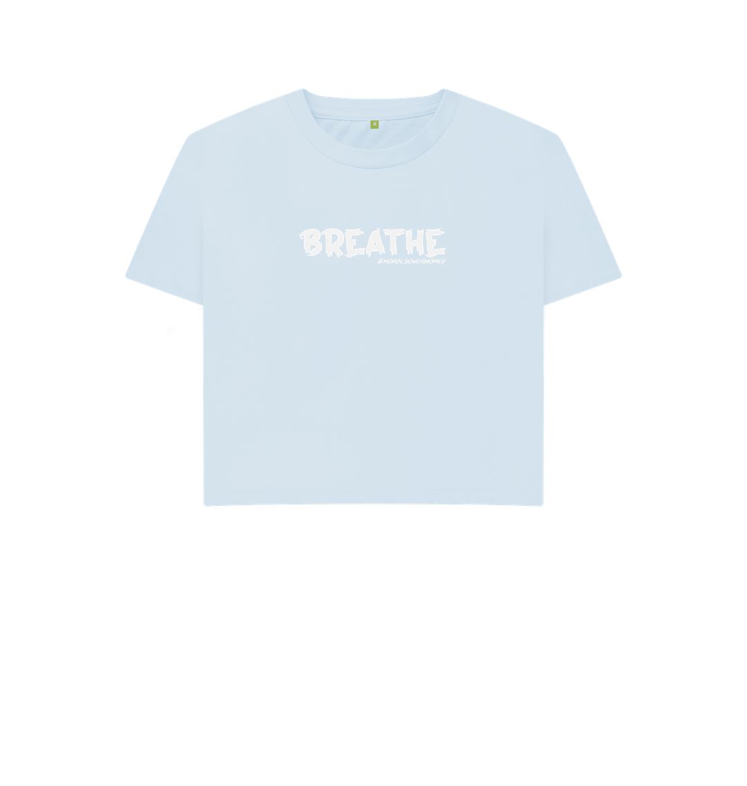 Sky Blue Women's 100% Organic Cotton 'Breathe' Eco Boxy Tee - White Logo