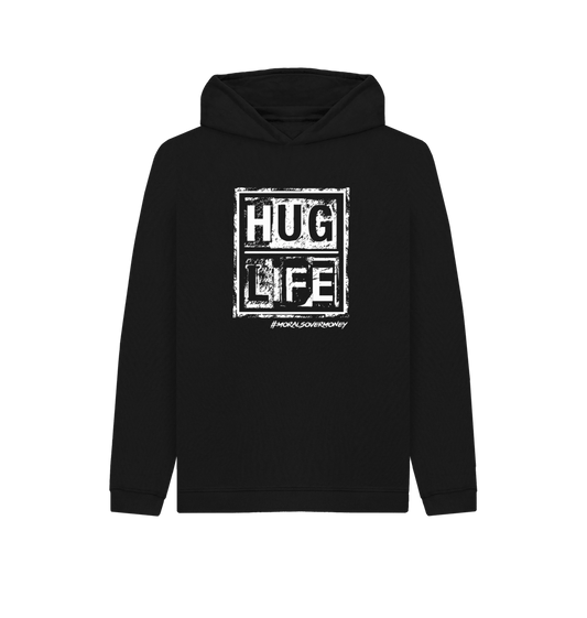 Black Kid's 100% Organic Cotton 'Hug Life' Eco Hoodie - White Logo