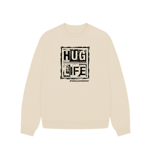 Oat Women's 100% Organic Cotton 'Hug Life' Oversized  Eco Jumper - Black Logo