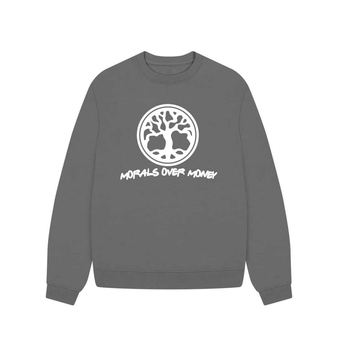 Slate Grey Women's 100% Organic Cotton 'Tree Of Life' Oversized Baggy Jumper - White Logo