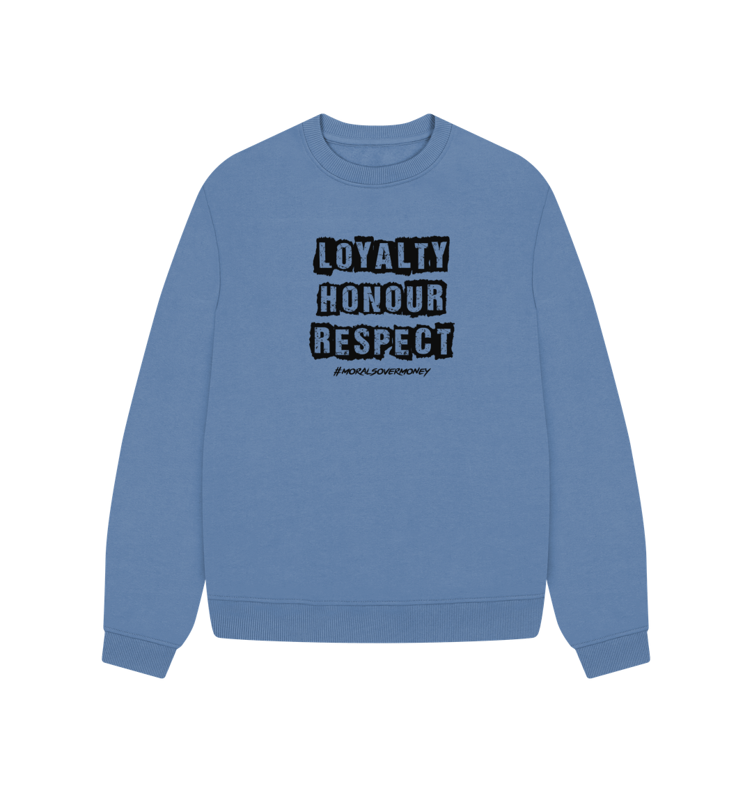 Solent Women's 100% Organic Cotton 'Loyalty, Honour, Respect' Oversized Eco Jumper - Black Logo