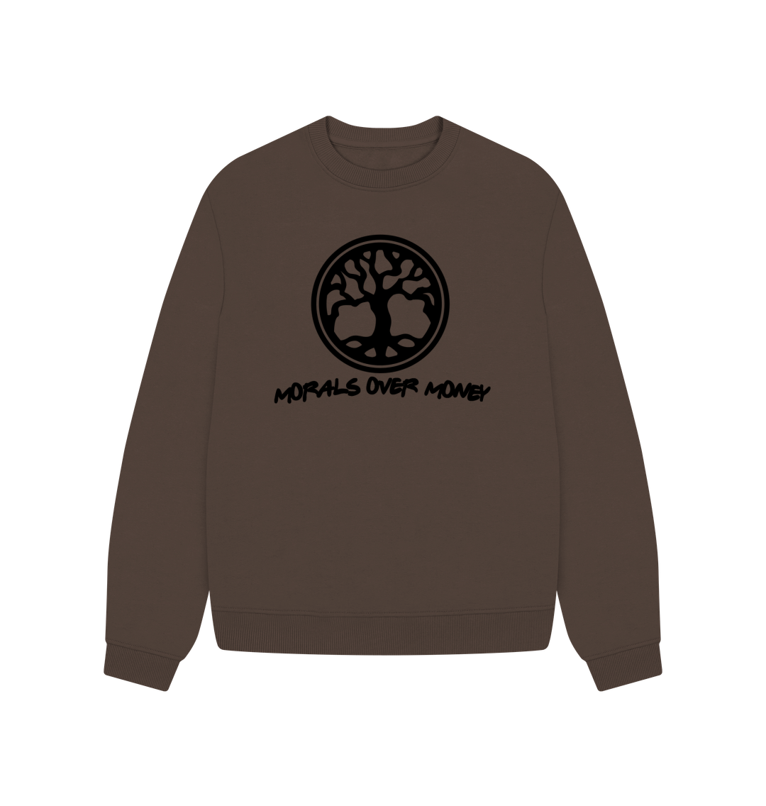 Chocolate Women's 100% Organic Cotton 'Tree Of Life' Oversized Baggy Jumper - Black Logo