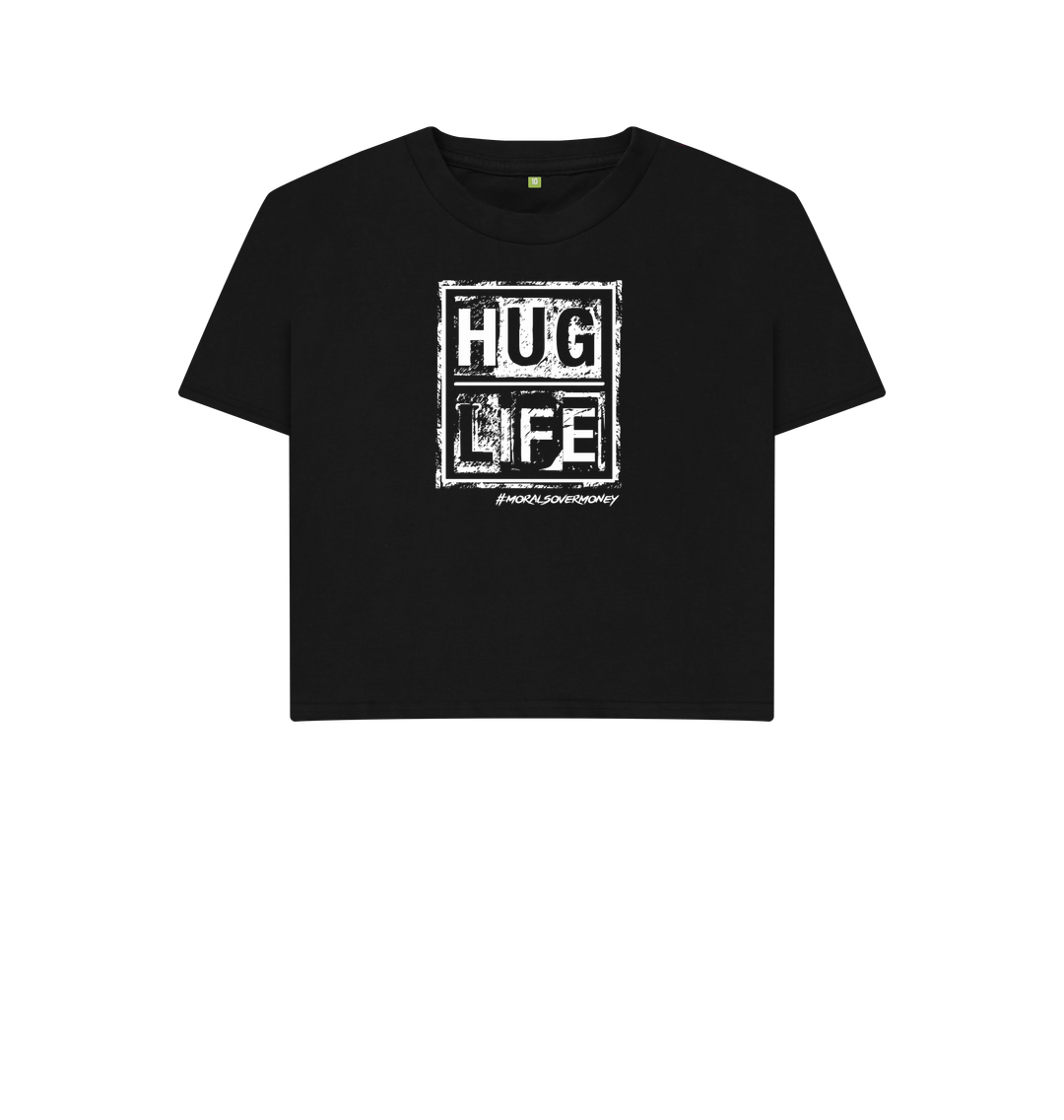 Black Women's 100% Organic Cotton 'Hug Life' Oversized Eco Jumper - WhiteLogo