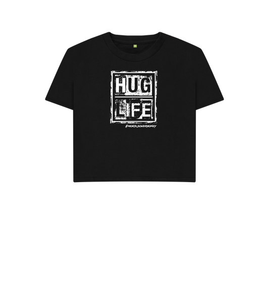 Black Women's 100% Organic Cotton 'Hug Life' Oversized Eco Jumper - WhiteLogo