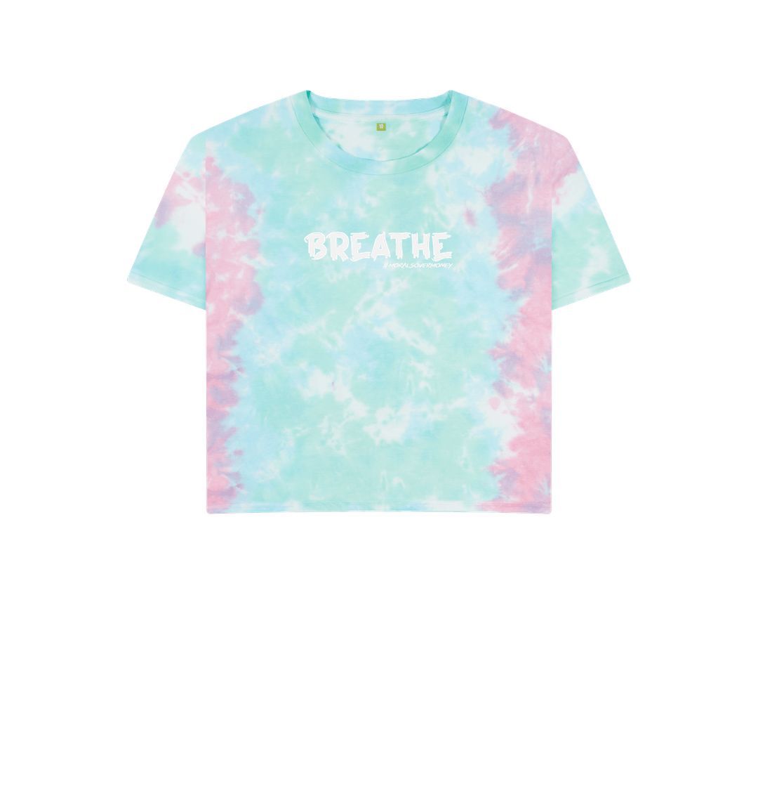 Pastel Tie Dye Women's 100% Organic Cotton 'Breathe' Eco Boxy Tee - White Logo