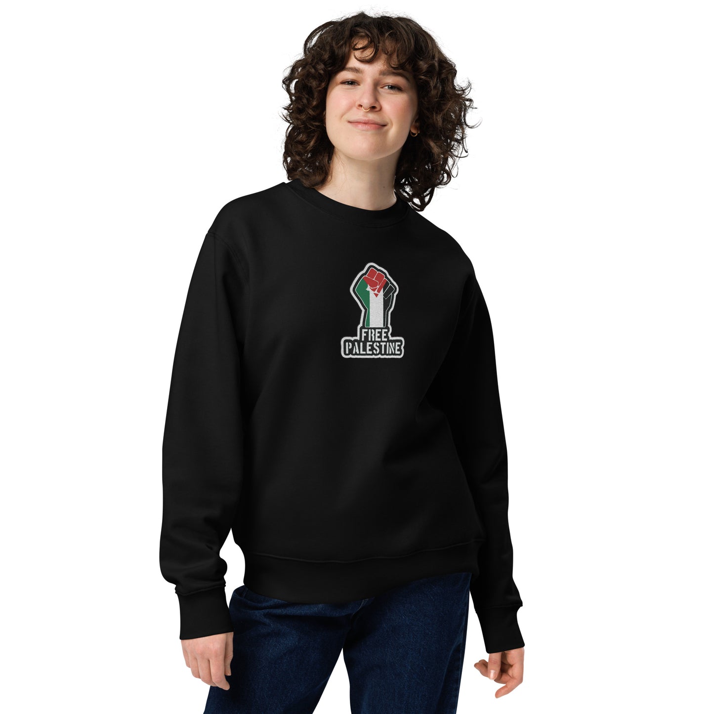 100% Organic Cotton 'Free Palestine' Embroidered Eco Jumper