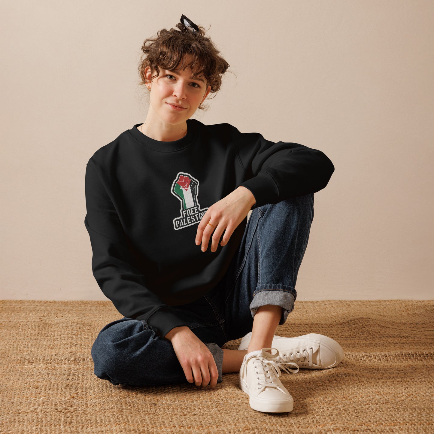 100% Organic Cotton 'Free Palestine' Embroidered Eco Jumper