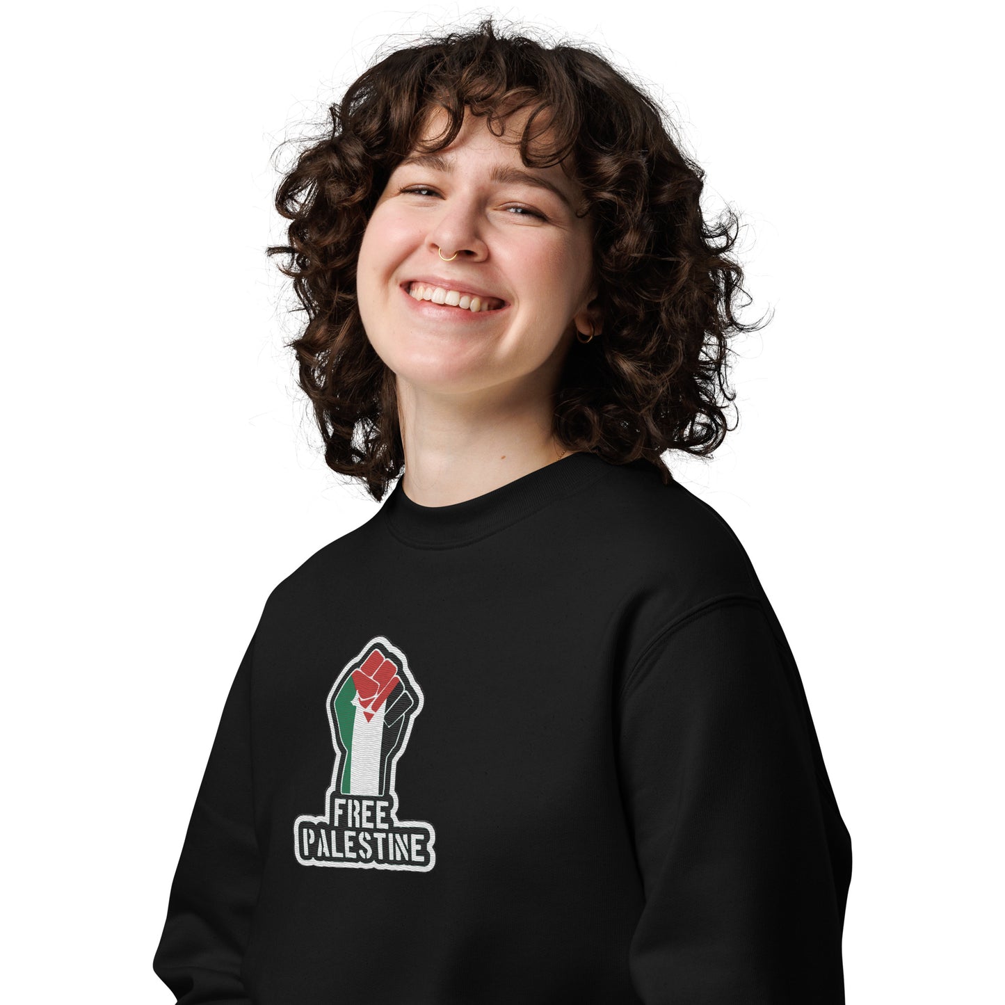 100% Organic Cotton 'Free Palestine' Embroidered Eco Jumper