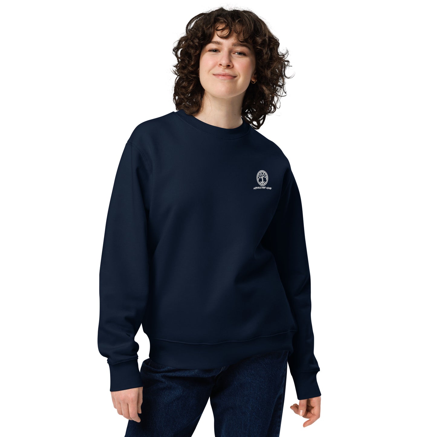 100% Organic Cotton 'Morals Over Money - Tree of Life' Embroidered Eco sweatshirt