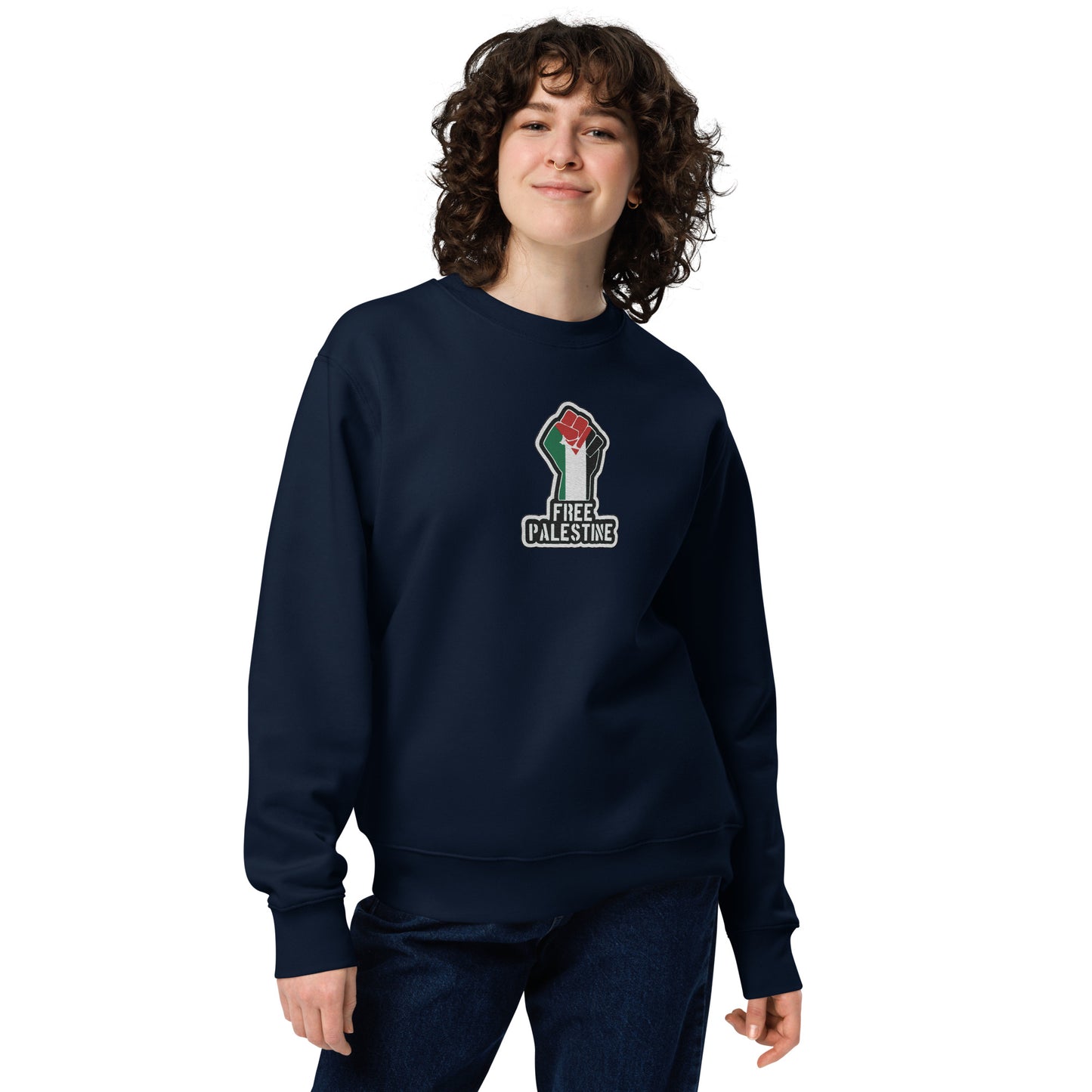 100% Organic Cotton 'Free Palestine' Embroidered Eco Jumper