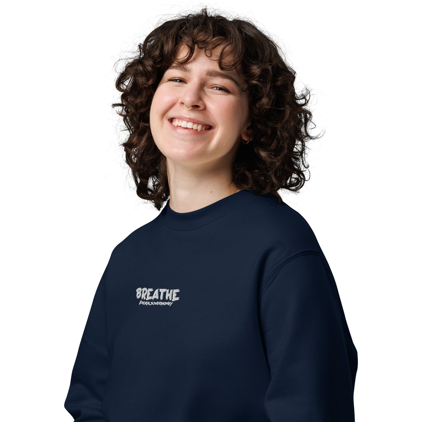 100% Organic Cotton 'Breathe' Embroidered Eco Jumper - White Logo