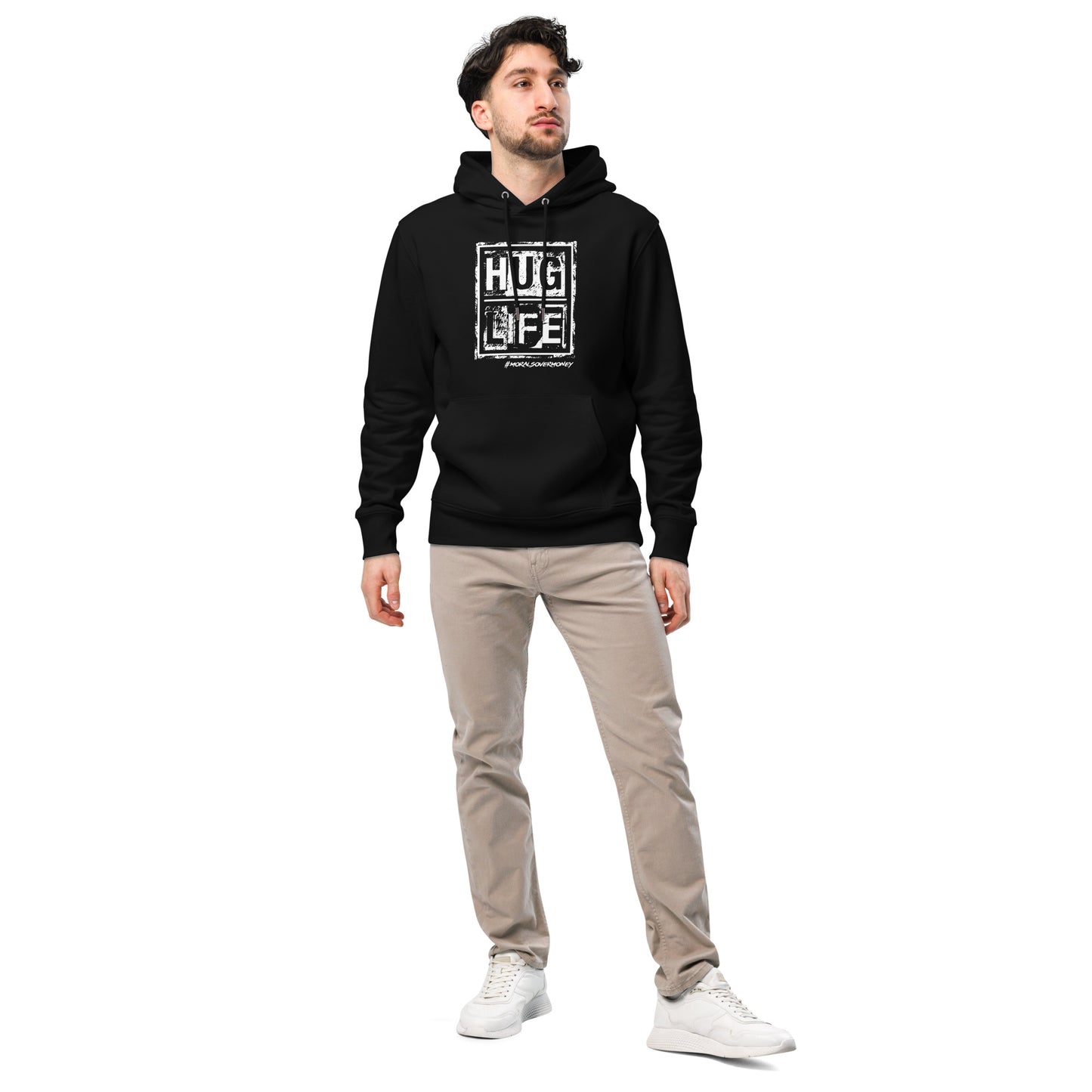 100% Organic Cotton Essentials 'Hug Life' Eco Hoodie - White Logo