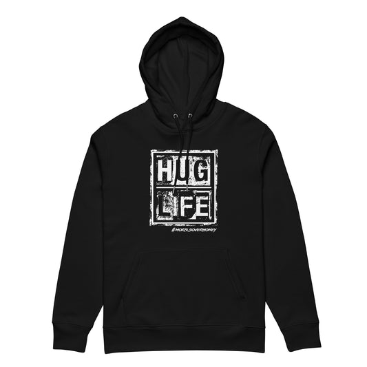 100% Organic Cotton Essentials 'Hug Life' Eco Hoodie - White Logo