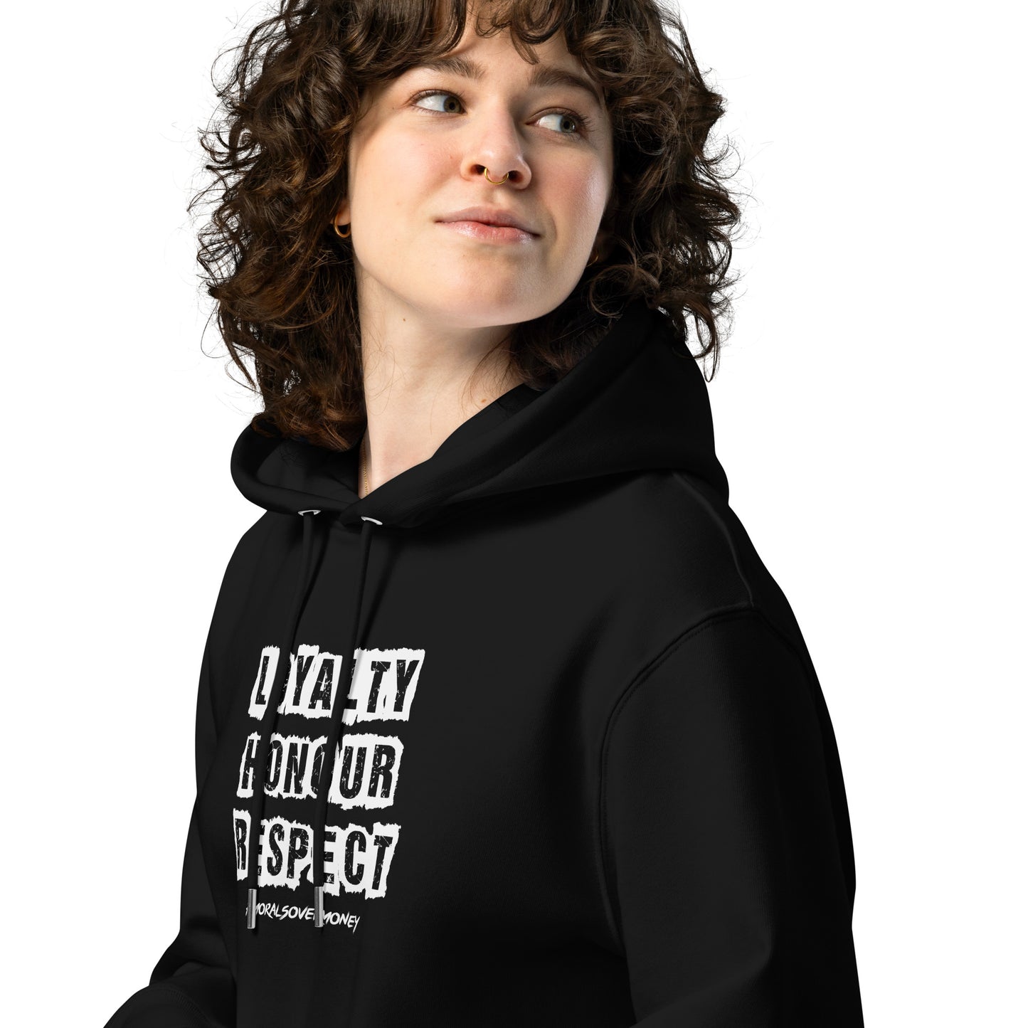 100% Organic Cotton Essentials 'Loyalty, Honour, Respect' Eco Hoodie - White Logo