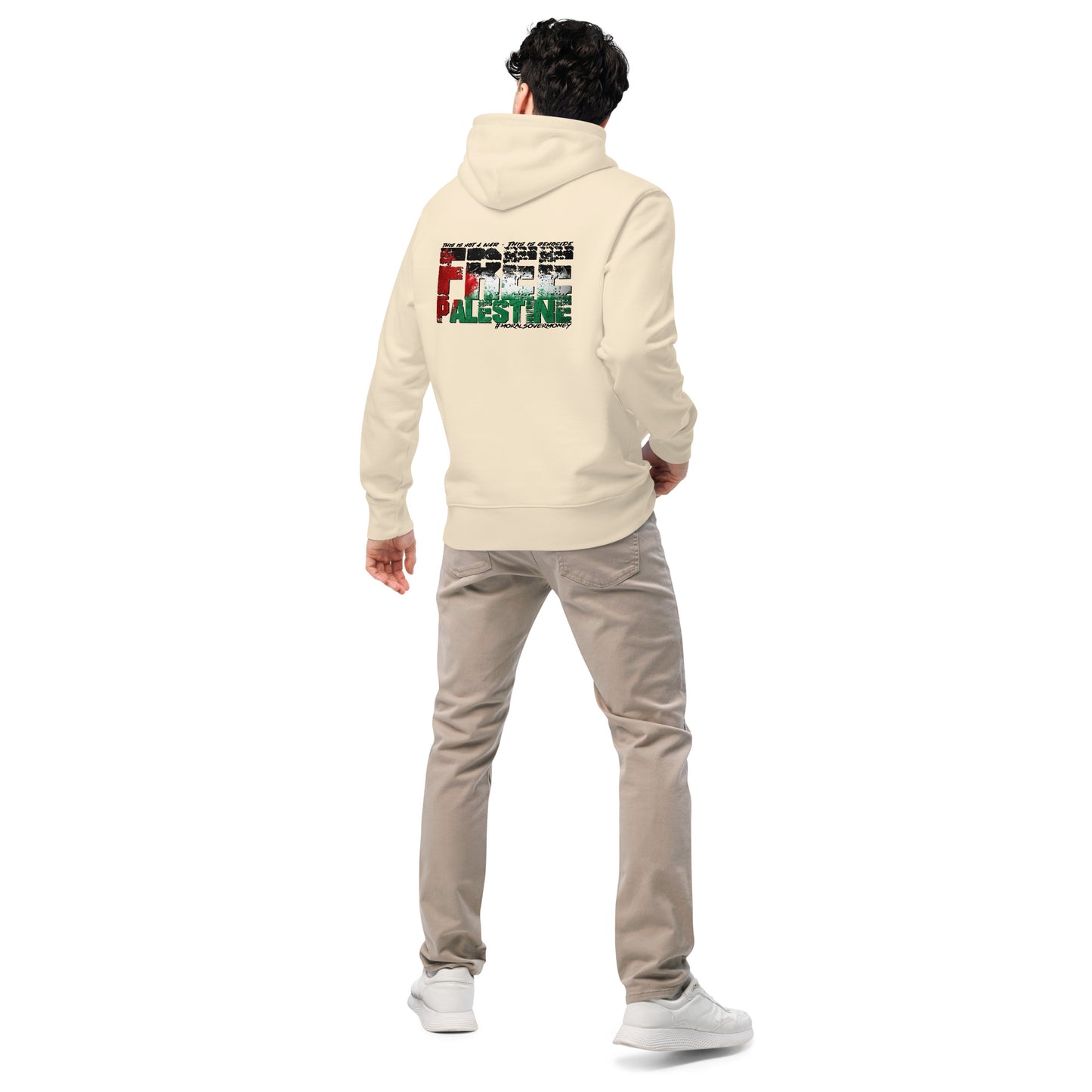 100% Organic Cotton Essentials 'Morals Over Money - Free Palestine' Eco Hoodie