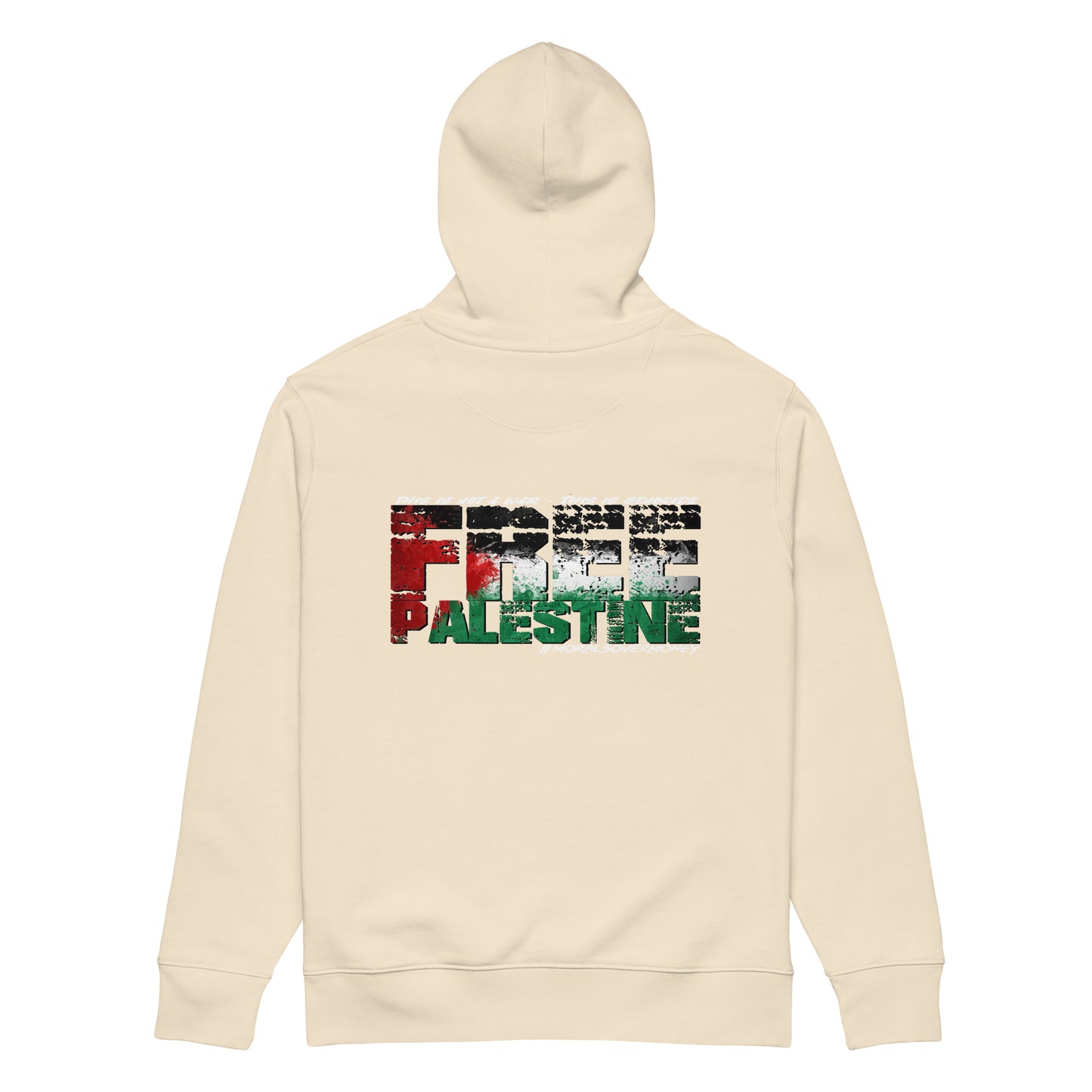 100% Organic Cotton Essentials 'Morals Over Money - Free Palestine' Eco hoodie - White Logo