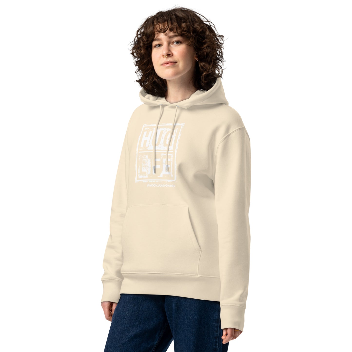 100% Organic Cotton Essentials 'Hug Life' Eco Hoodie - White Logo