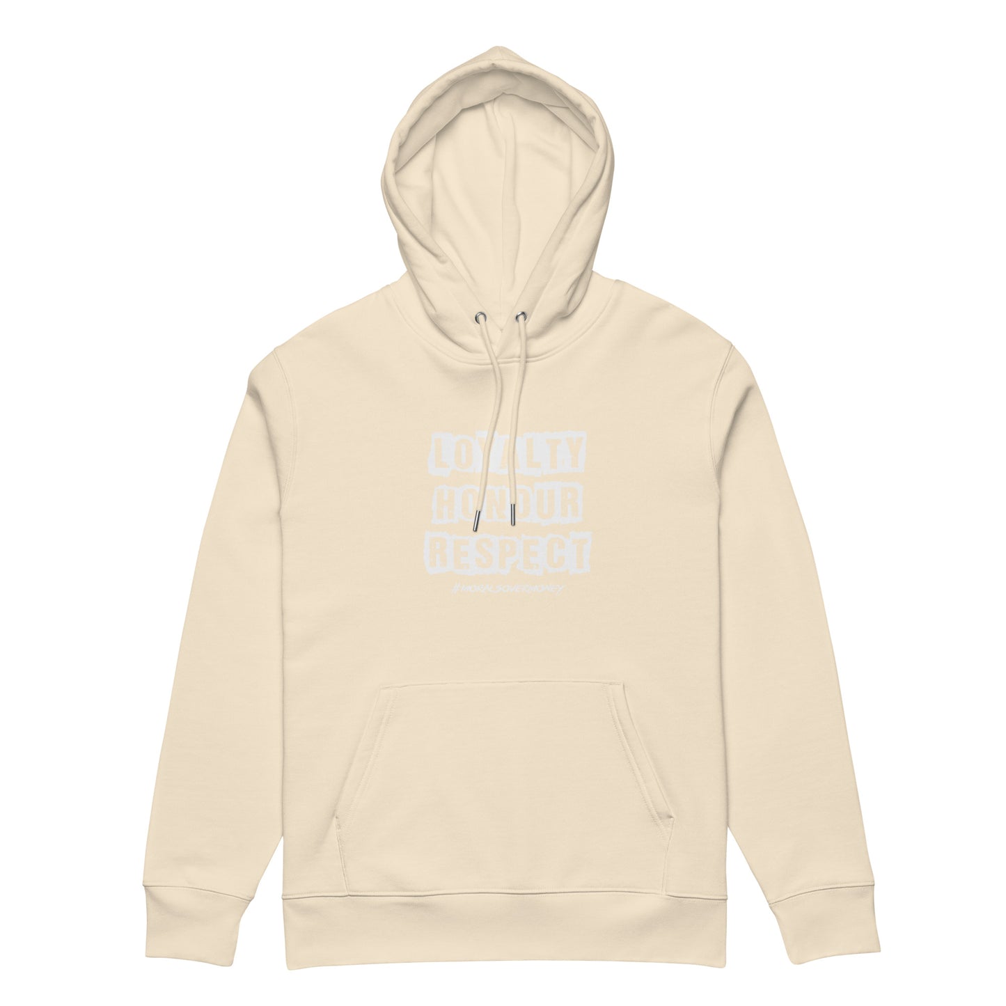 100% Organic Cotton Essentials 'Loyalty, Honour, Respect' Eco Hoodie - White Logo