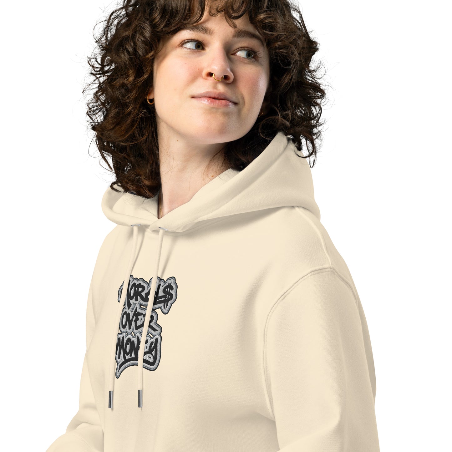 100% Organic Cotton Essentials 'Morals Over Money' Embroidered Eco Hoodie