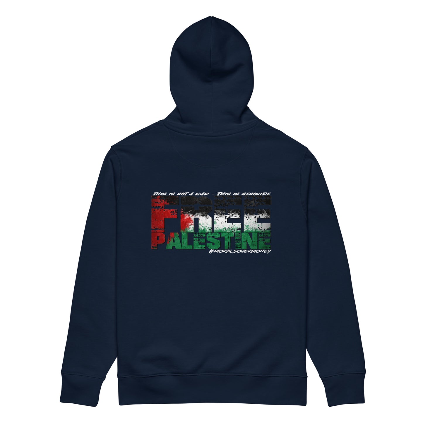 100% Organic Cotton Essentials 'Morals Over Money - Free Palestine' Eco hoodie - White Logo