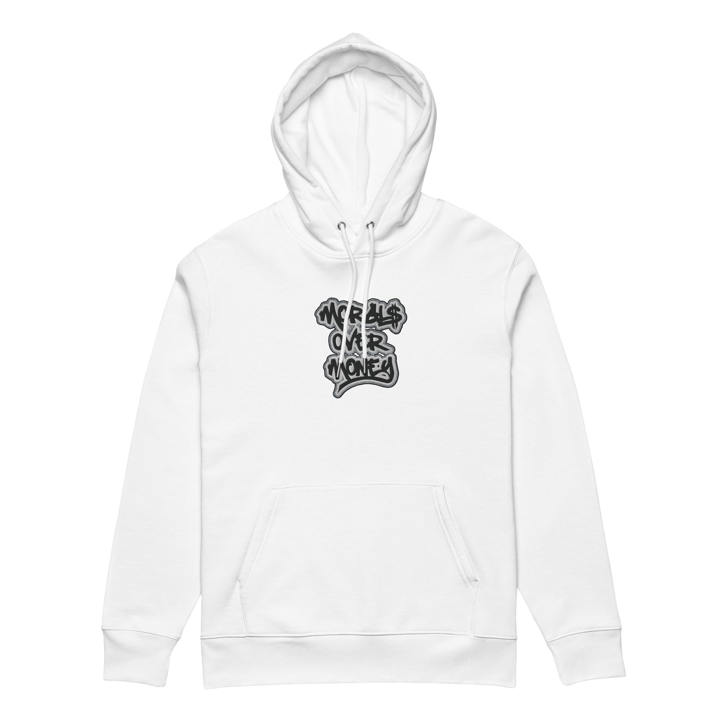 100% Organic Cotton Essentials 'Morals Over Money' Embroidered Eco Hoodie