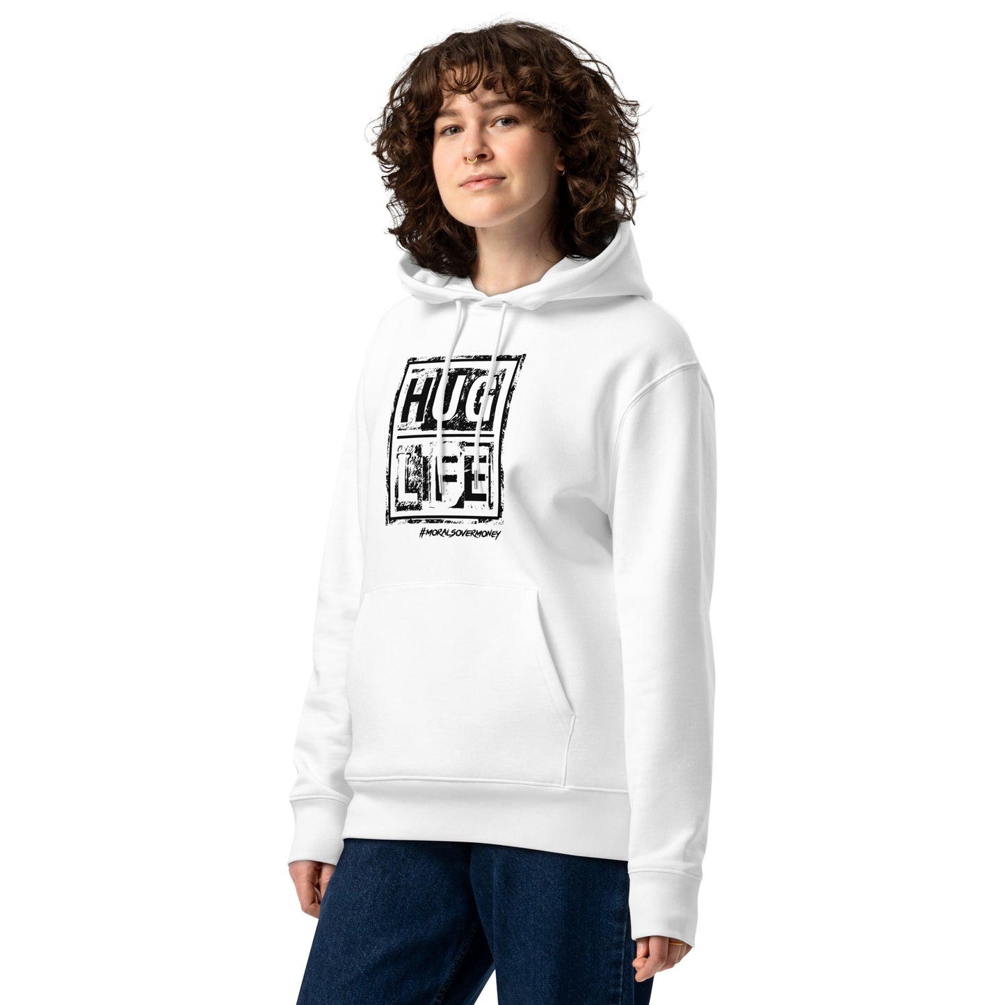 100% Organic Cotton Essentials 'Hug Life' Eco Hoodie - Black Logo