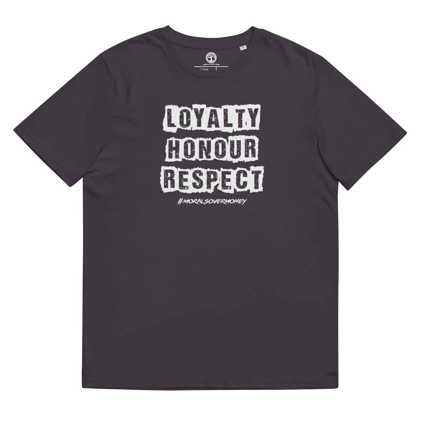 100% Organic Cotton 'Loyalty Honour Respect' Eco Tee - White Logo