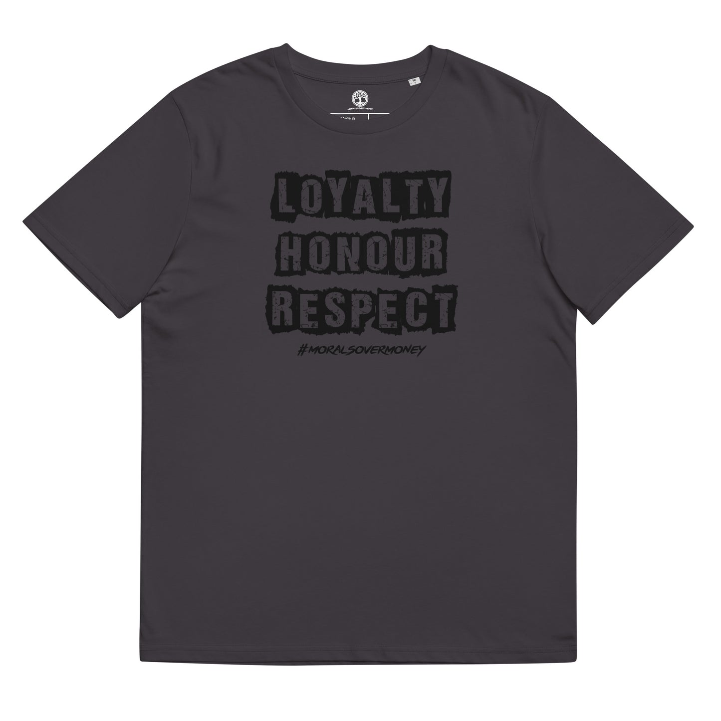 100% Organic Cotton 'Loyalty Honour Respect' Eco Tee - Black Logo