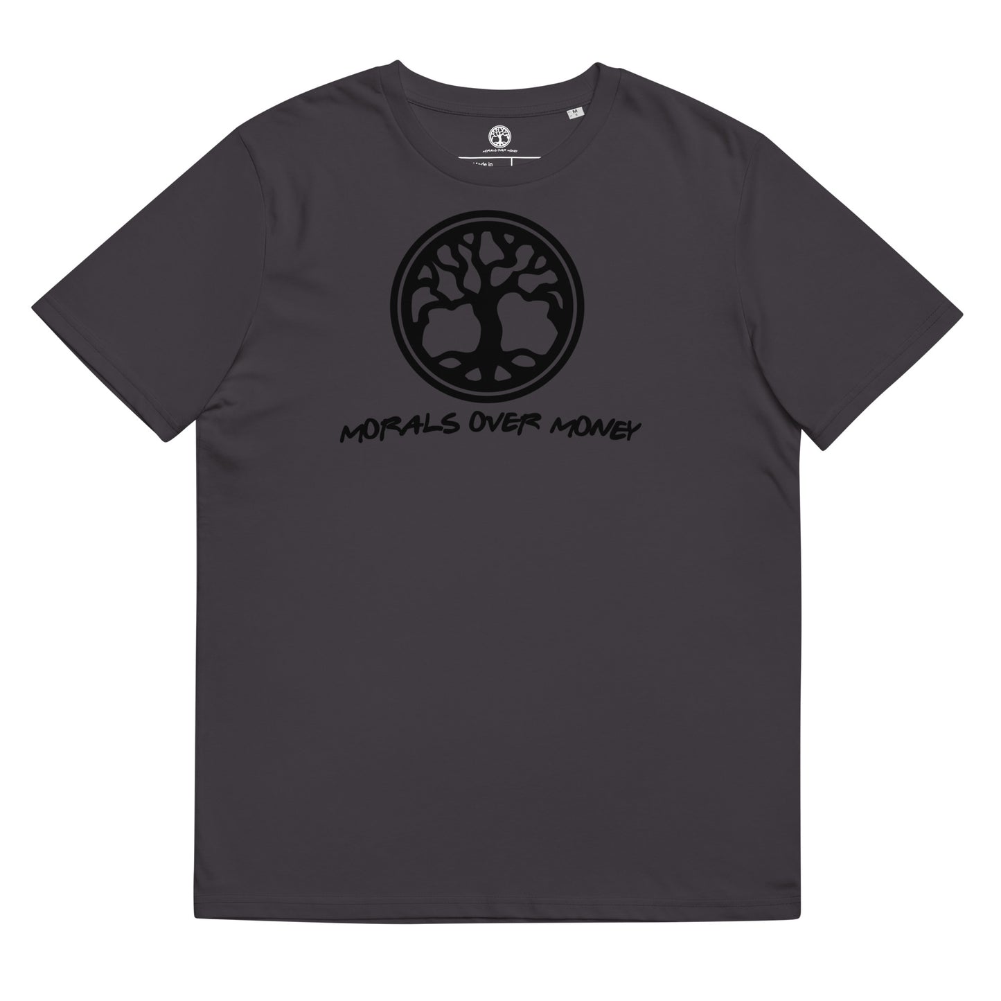 100% Organic Cotton 'Morals Over Money -  Tree of Life' Eco Tee - Black Logo