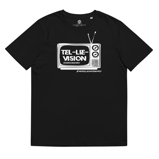 100% Organic Cotton 'Tel-Lie-Vision' Eco Tee - White Logo