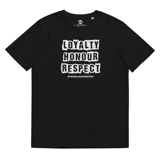 100% Organic Cotton 'Loyalty Honour Respect' Eco Tee - White Logo