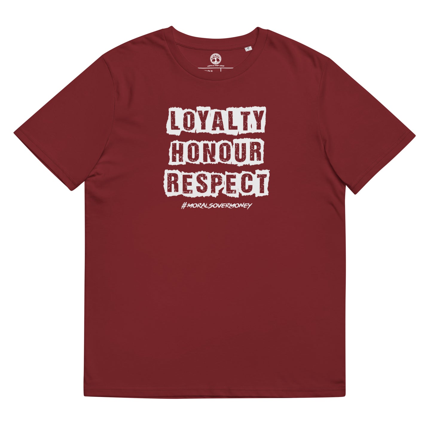 100% Organic Cotton 'Loyalty Honour Respect' Eco Tee - White Logo