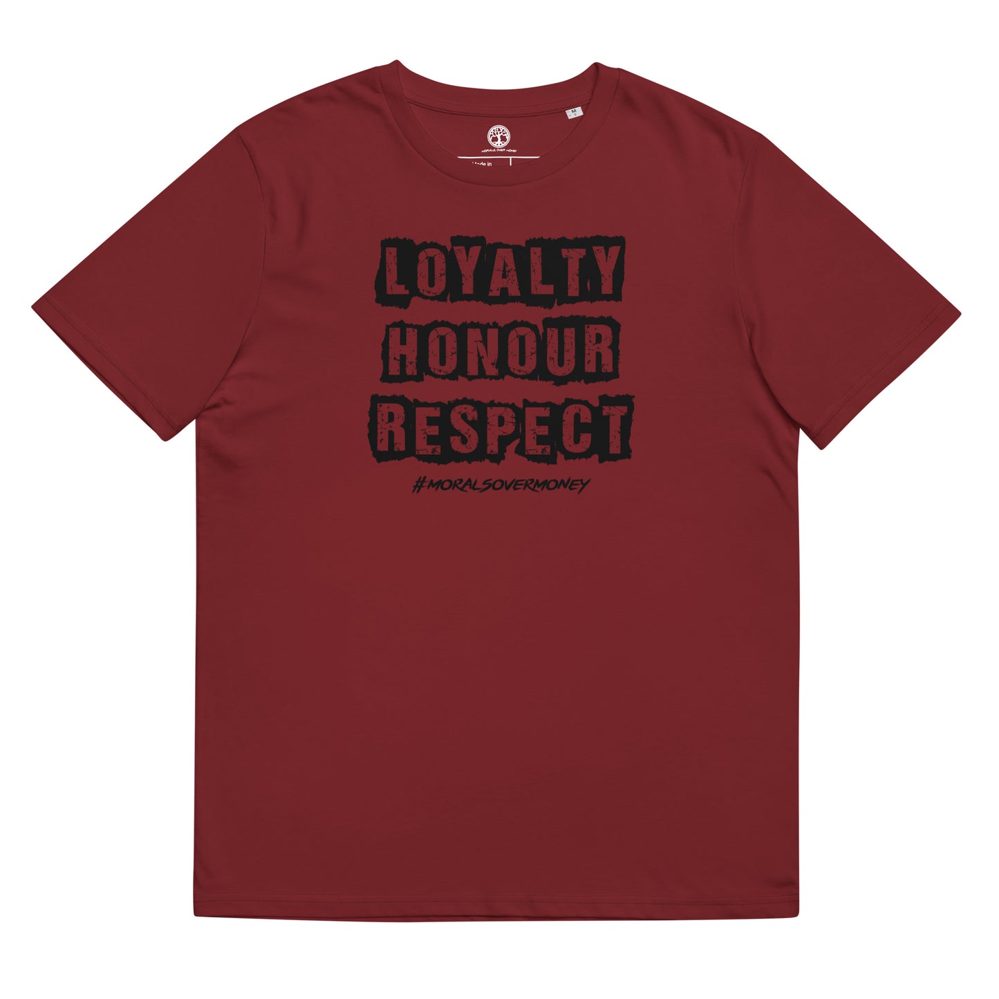 100% Organic Cotton 'Loyalty Honour Respect' Eco Tee - Black Logo