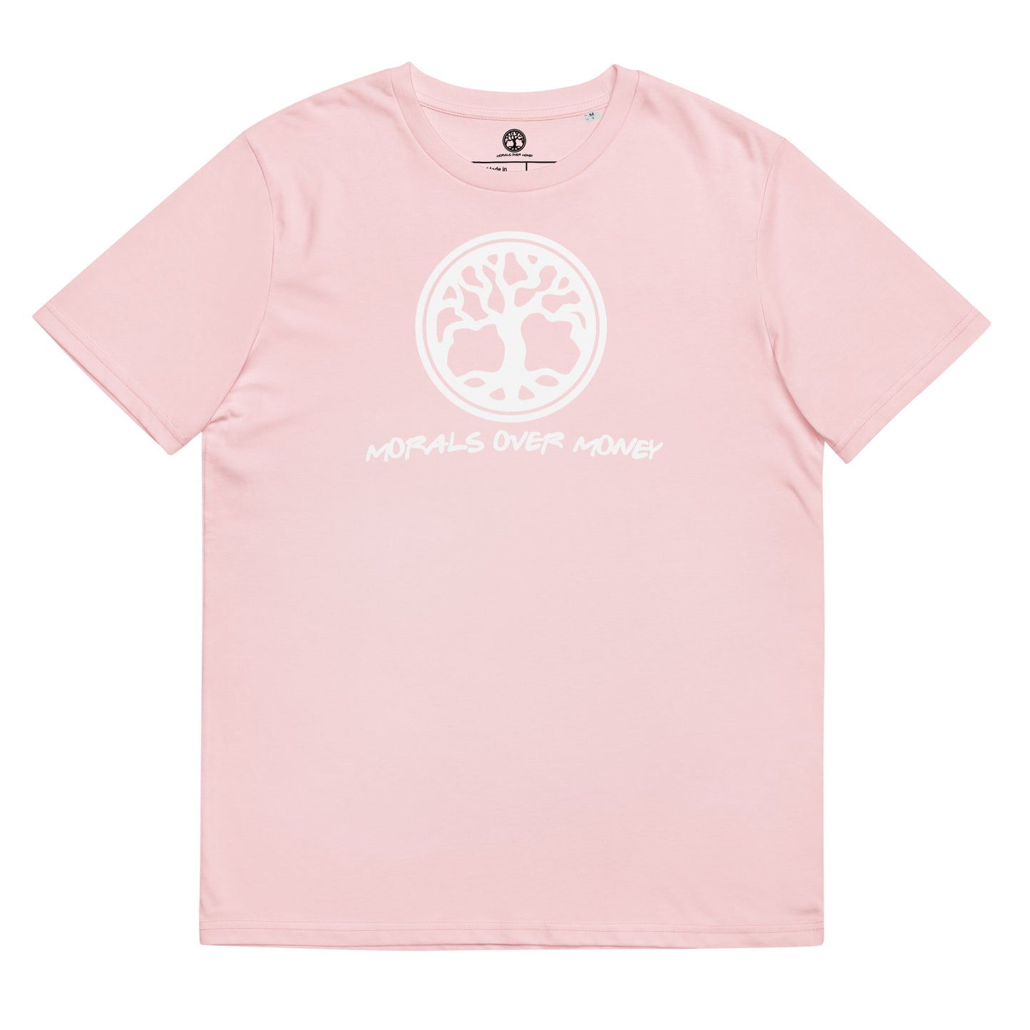 100% Organic Cotton 'Morals Over Money -  Tree of Life' Eco Tee - White Logo