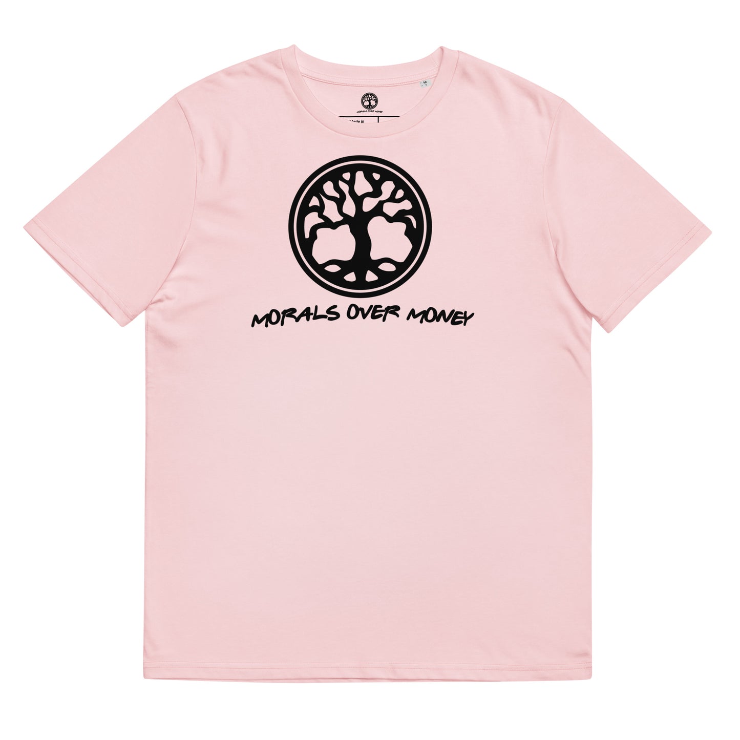 100% Organic Cotton 'Morals Over Money -  Tree of Life' Eco Tee - Black Logo