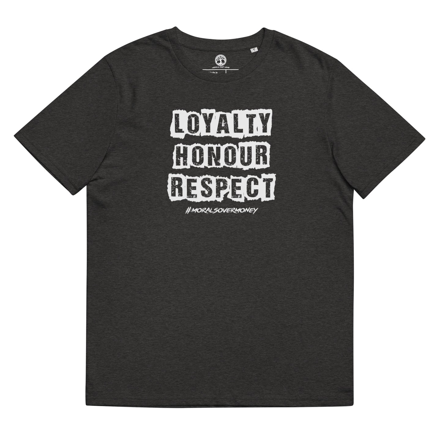 100% Organic Cotton 'Loyalty Honour Respect' Eco Tee - White Logo