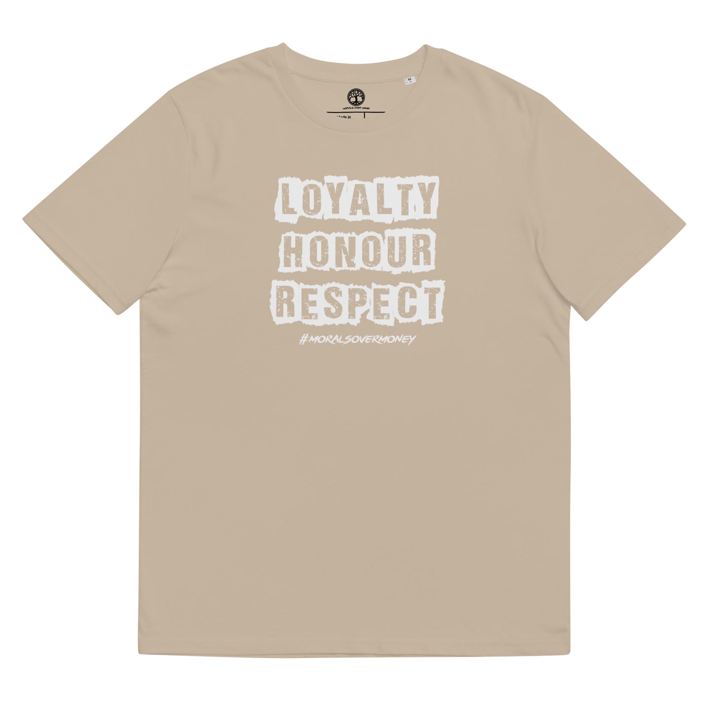 100% Organic Cotton 'Loyalty Honour Respect' Eco Tee - White Logo