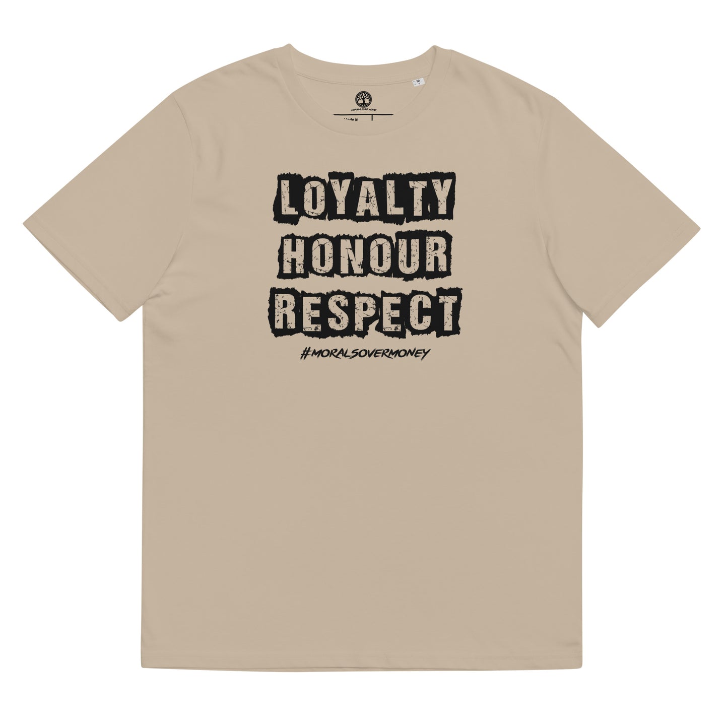 100% Organic Cotton 'Loyalty Honour Respect' Eco Tee - Black Logo