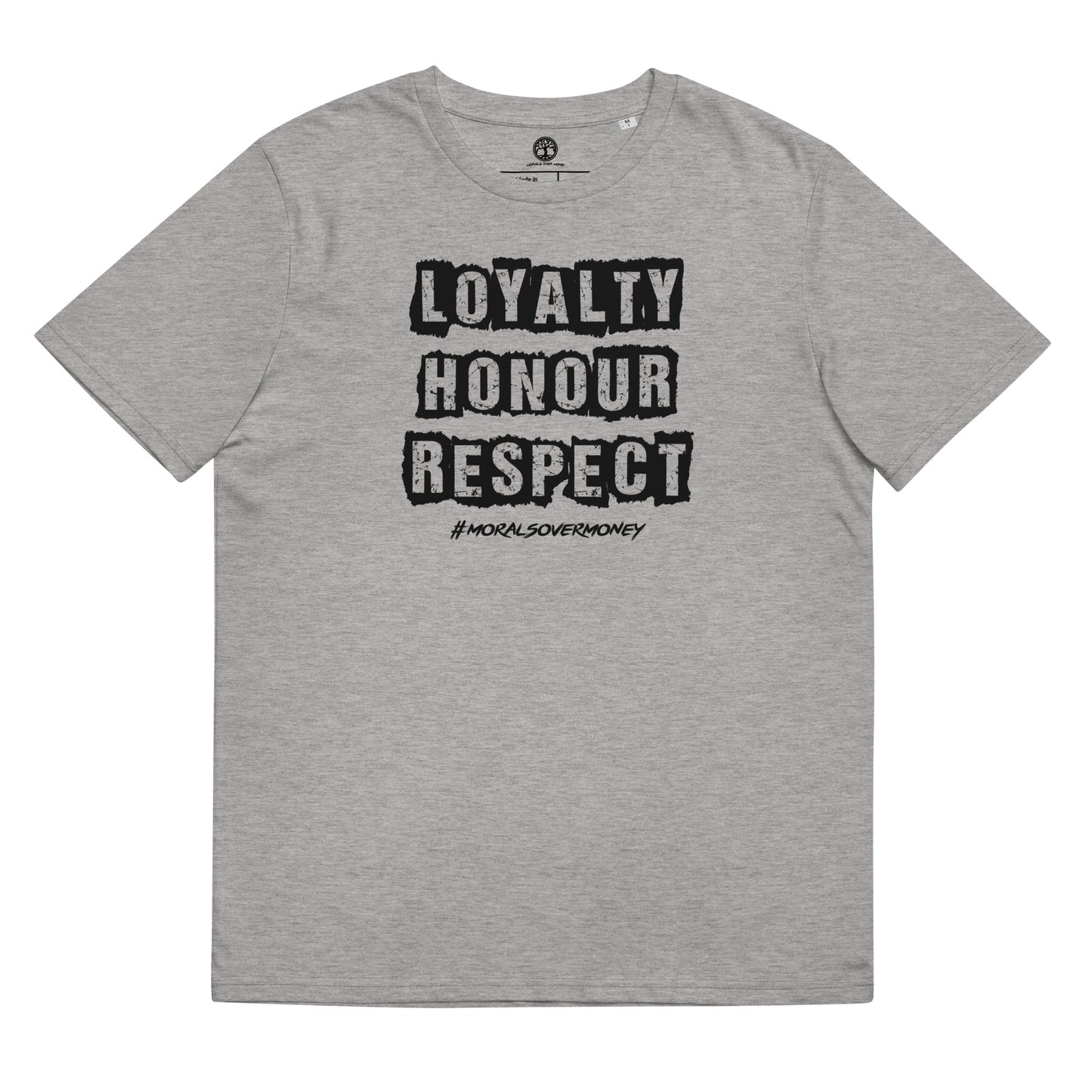 100% Organic Cotton 'Loyalty Honour Respect' Eco Tee - Black Logo