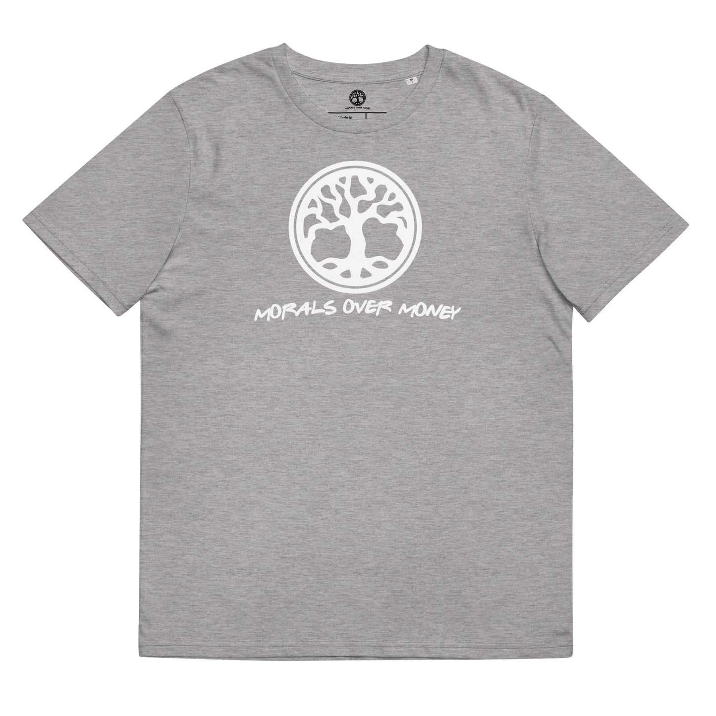 100% Organic Cotton 'Morals Over Money -  Tree of Life' Eco Tee - White Logo