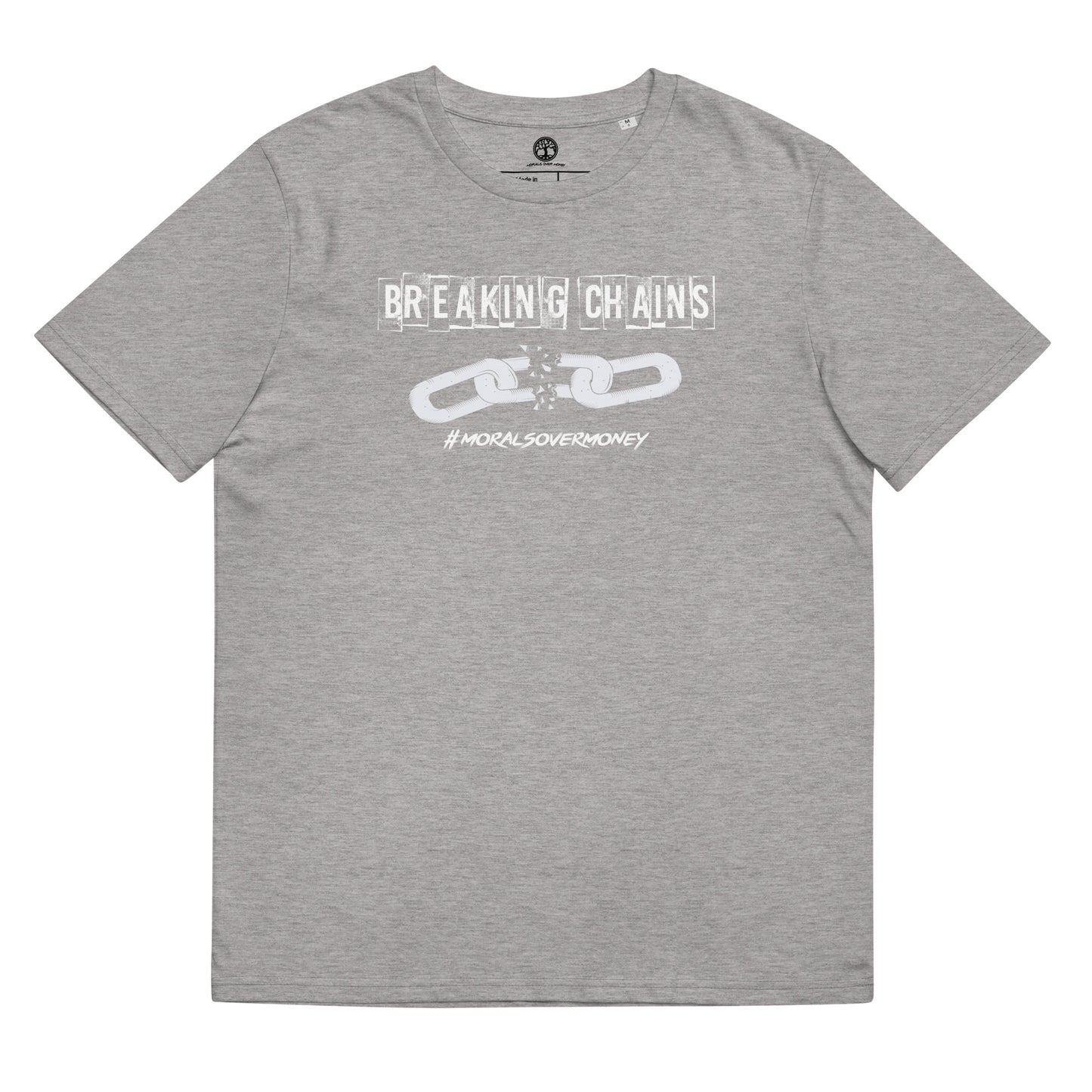 100% Organic Cotton 'Breaking Chains'  Eco Tee - White Logo