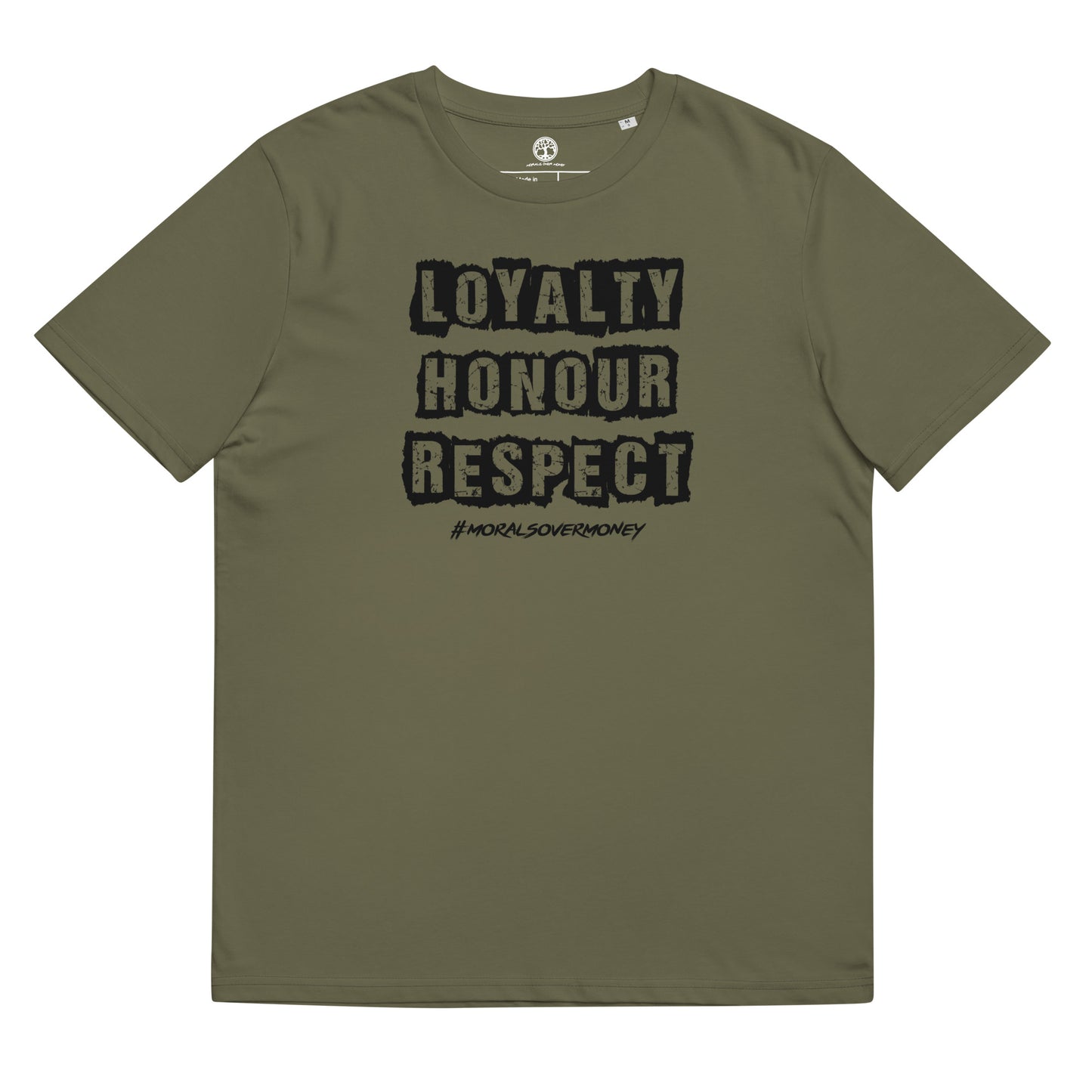 100% Organic Cotton 'Loyalty Honour Respect' Eco Tee - Black Logo