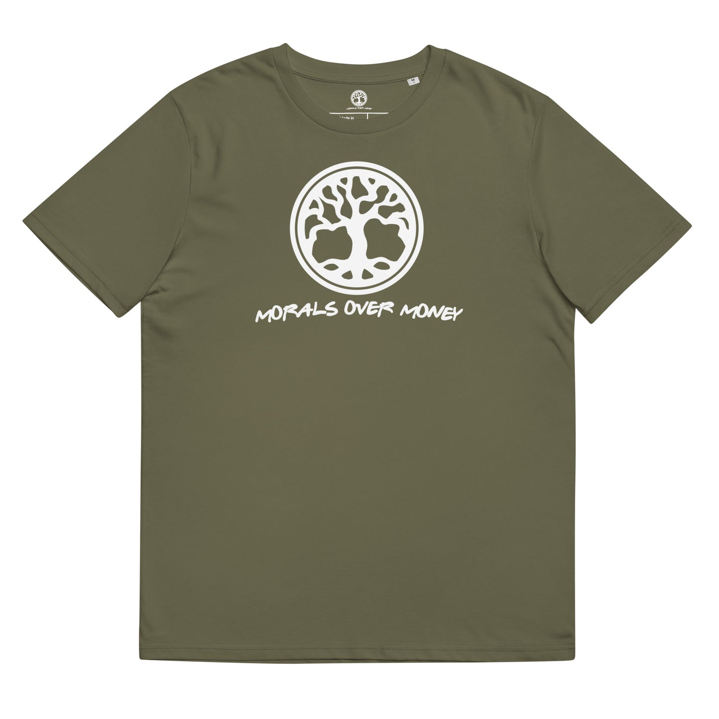 100% Organic Cotton 'Morals Over Money -  Tree of Life' Eco Tee - White Logo