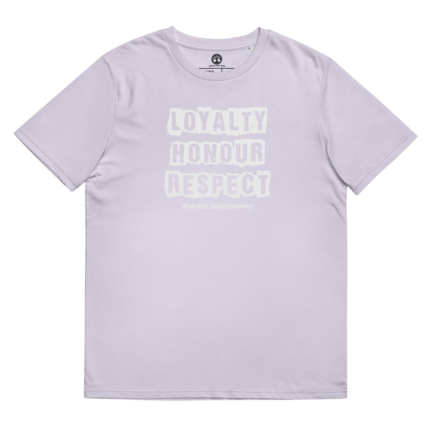 100% Organic Cotton 'Loyalty Honour Respect' Eco Tee - White Logo