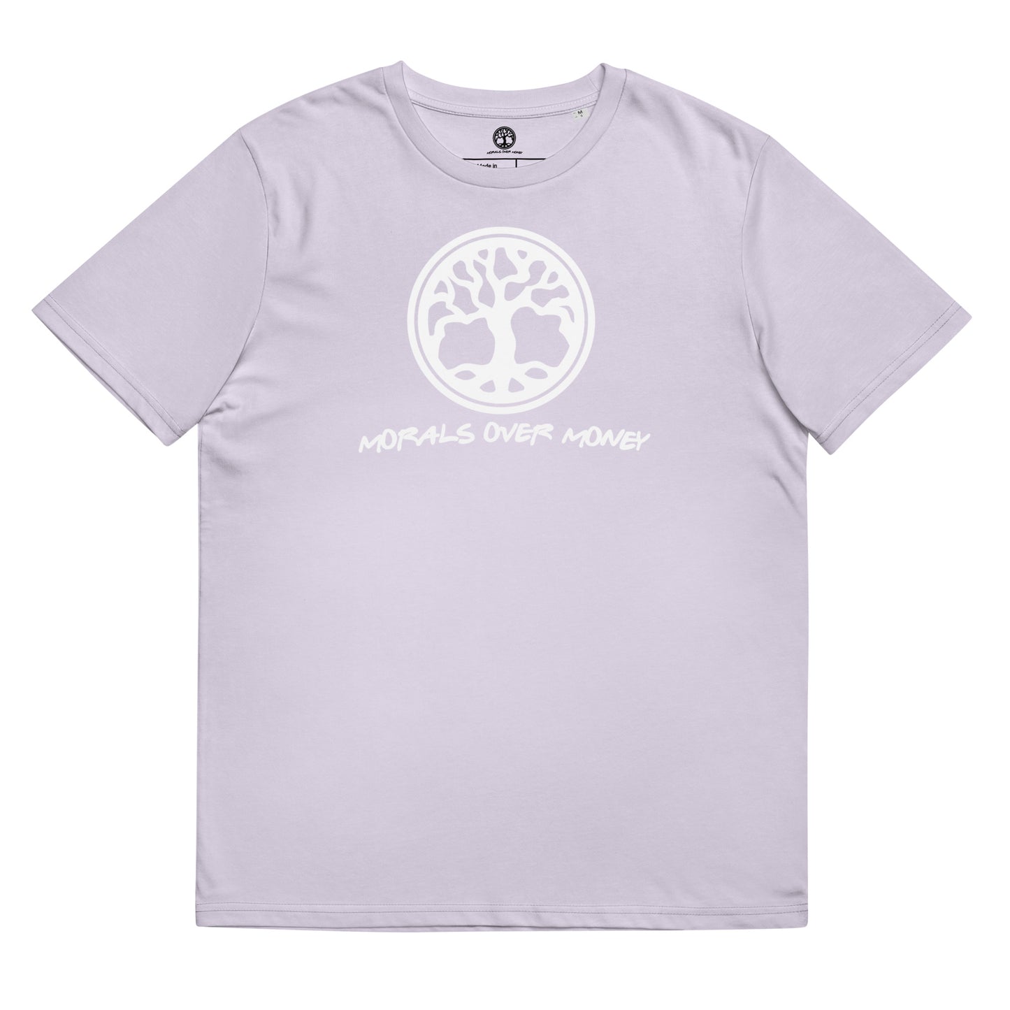 100% Organic Cotton 'Morals Over Money -  Tree of Life' Eco Tee - White Logo