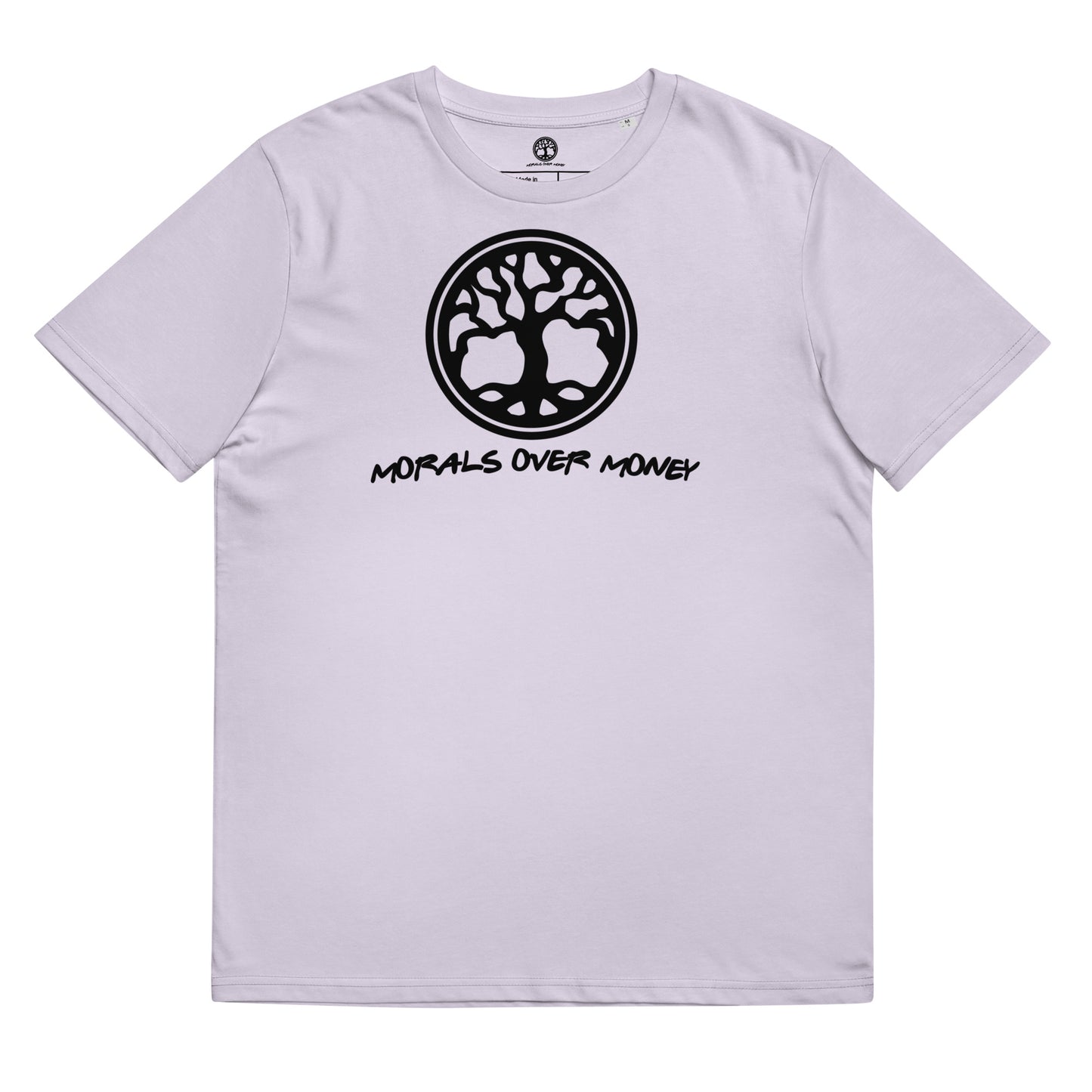 100% Organic Cotton 'Morals Over Money -  Tree of Life' Eco Tee - Black Logo