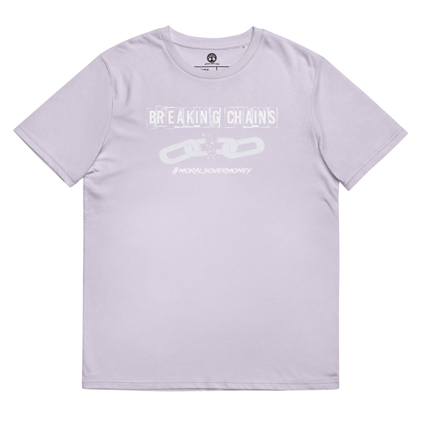 100% Organic Cotton 'Breaking Chains'  Eco Tee - White Logo